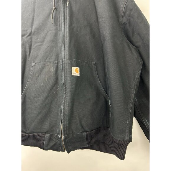 VTG Carhartt Jacket Mens Large Black J140 Duck Active Hooded Quilted Lined USA - Picture 12 of 14
